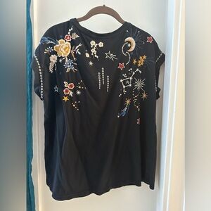 Johnny Was Black Embellished Short Sleeve Tee